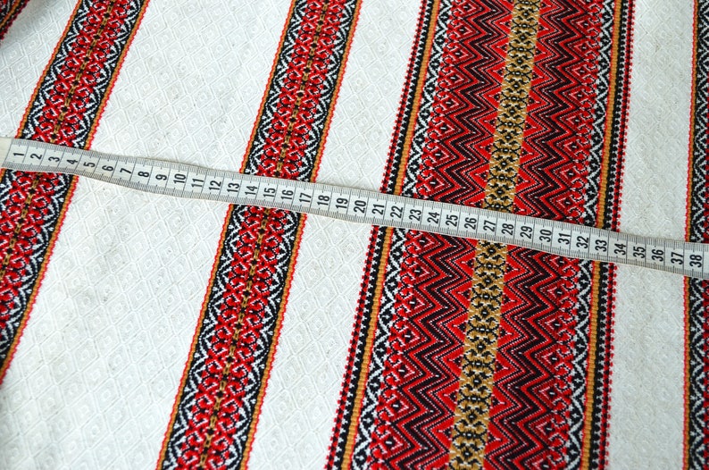 Ukrainian ethnic fabric White red folkloric style linen Boho Etsy