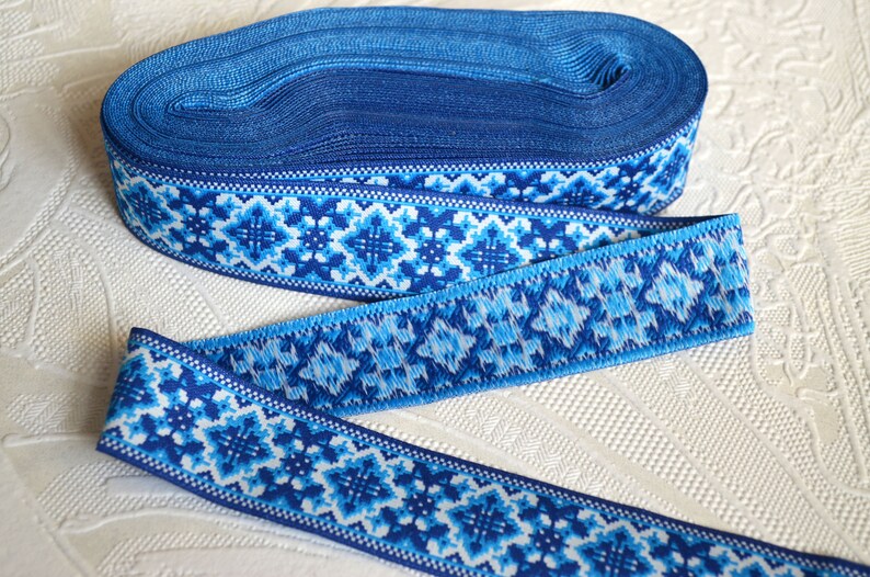 Blue Ethnic Trim Ukrainian Ribbon Embroidery Jacquard Trim Etsy
