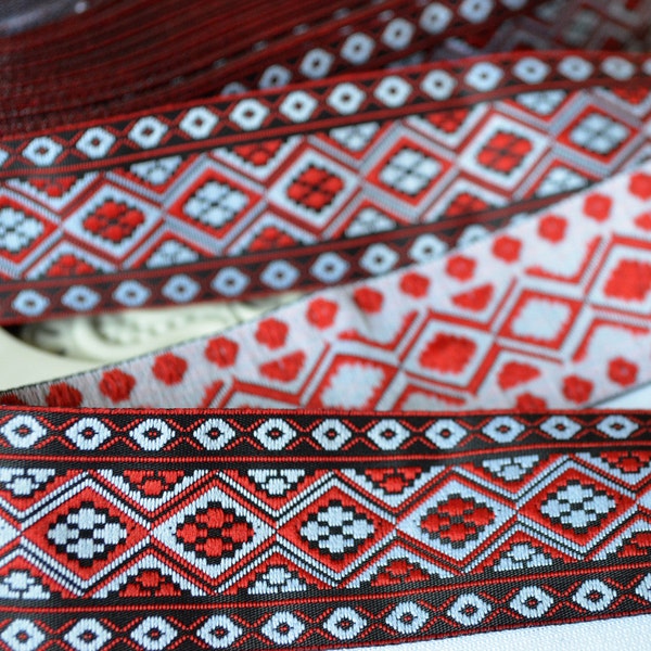 Jacquard ribbon trim Black red embroidery trim by the yard Ukrainian trim Woven border Folkloric style Boho Ethnic Trim Width 1.2" (3cm)