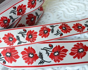 5 cm ribbon Red flower trim Floral woven border Poppy Jacquard ribbon trim Embroidery trim by the yard Ukrainian Ethnic Trim 2 inches