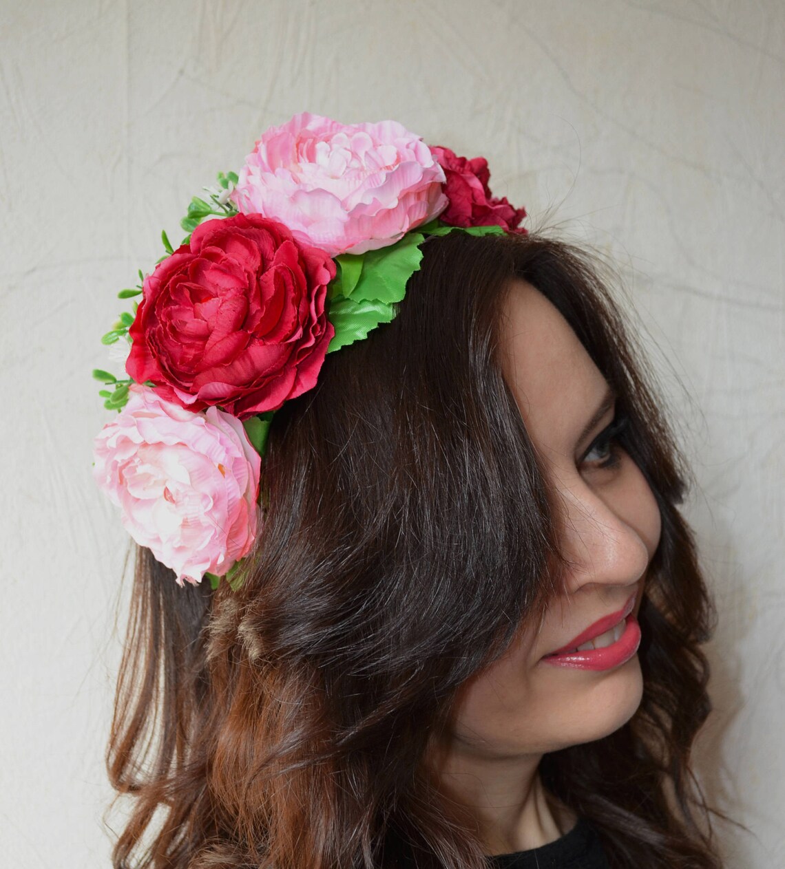 Ukrainian Wreath Pink Rose Large Flowers Headwear Ukrainian Etsy