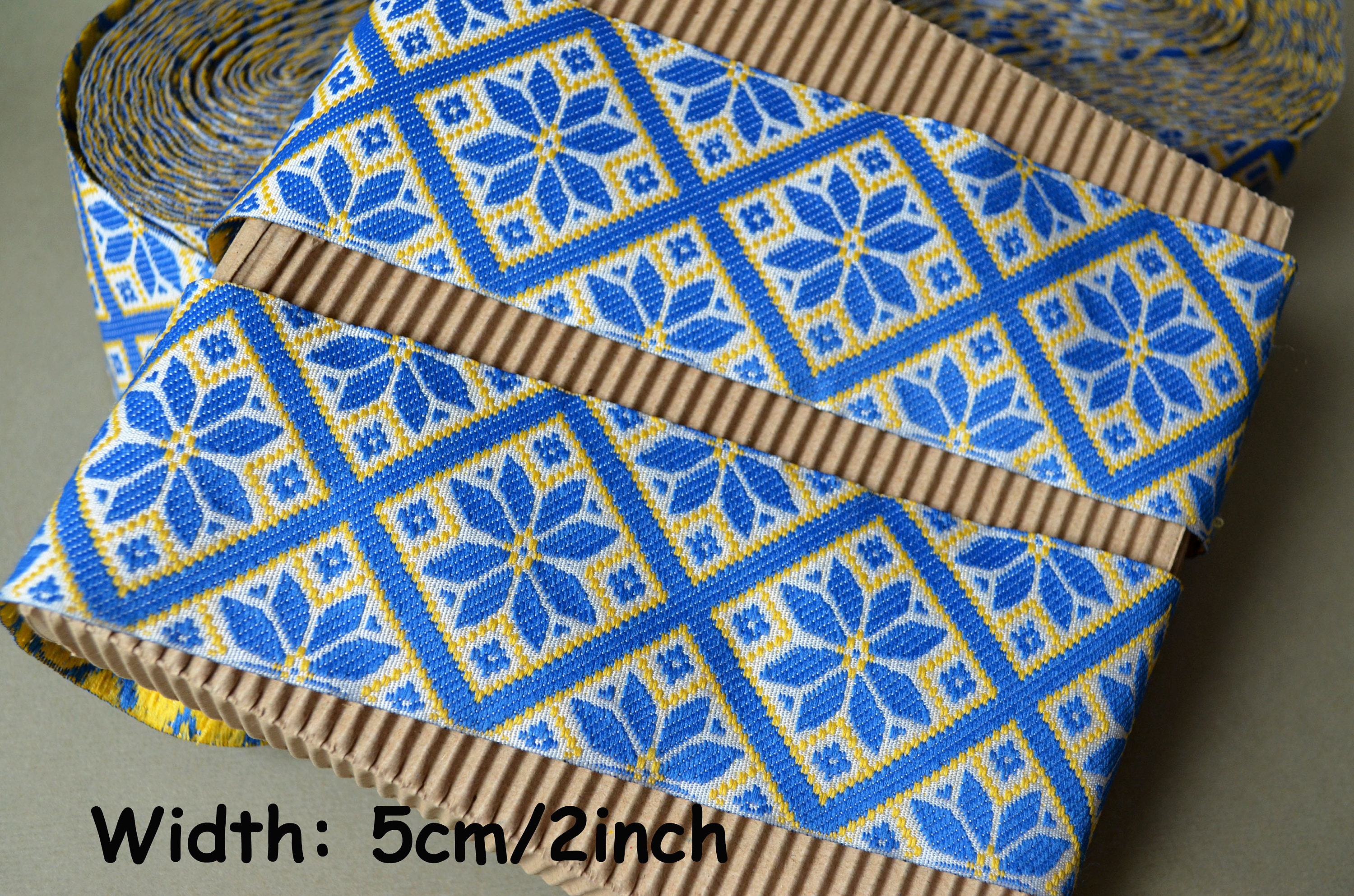 Jacquard ribbon trim Blue yellow embroidery trim Ukrainian Etsy