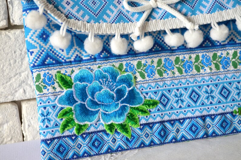 Blue ethnic trim Ukrainian ribbon Embroidery jacquard trim Etsy
