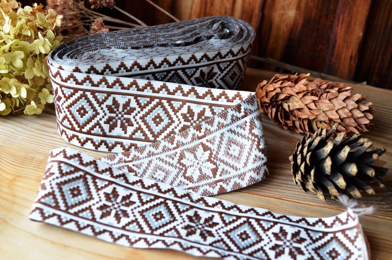 Brown Ethnic Ribbon Trim 5 Cm 2 Inches Ukrainian Design Gray Etsy