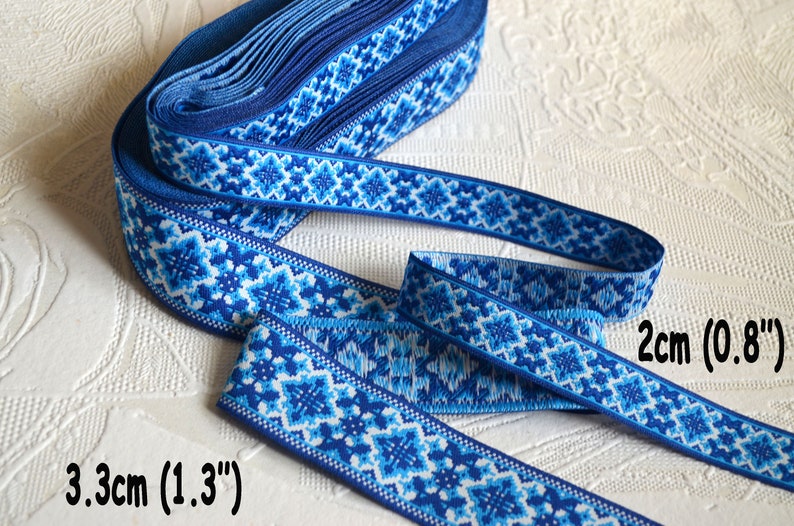 Blue Ethnic Trim Ukrainian Ribbon Embroidery Jacquard Trim Etsy