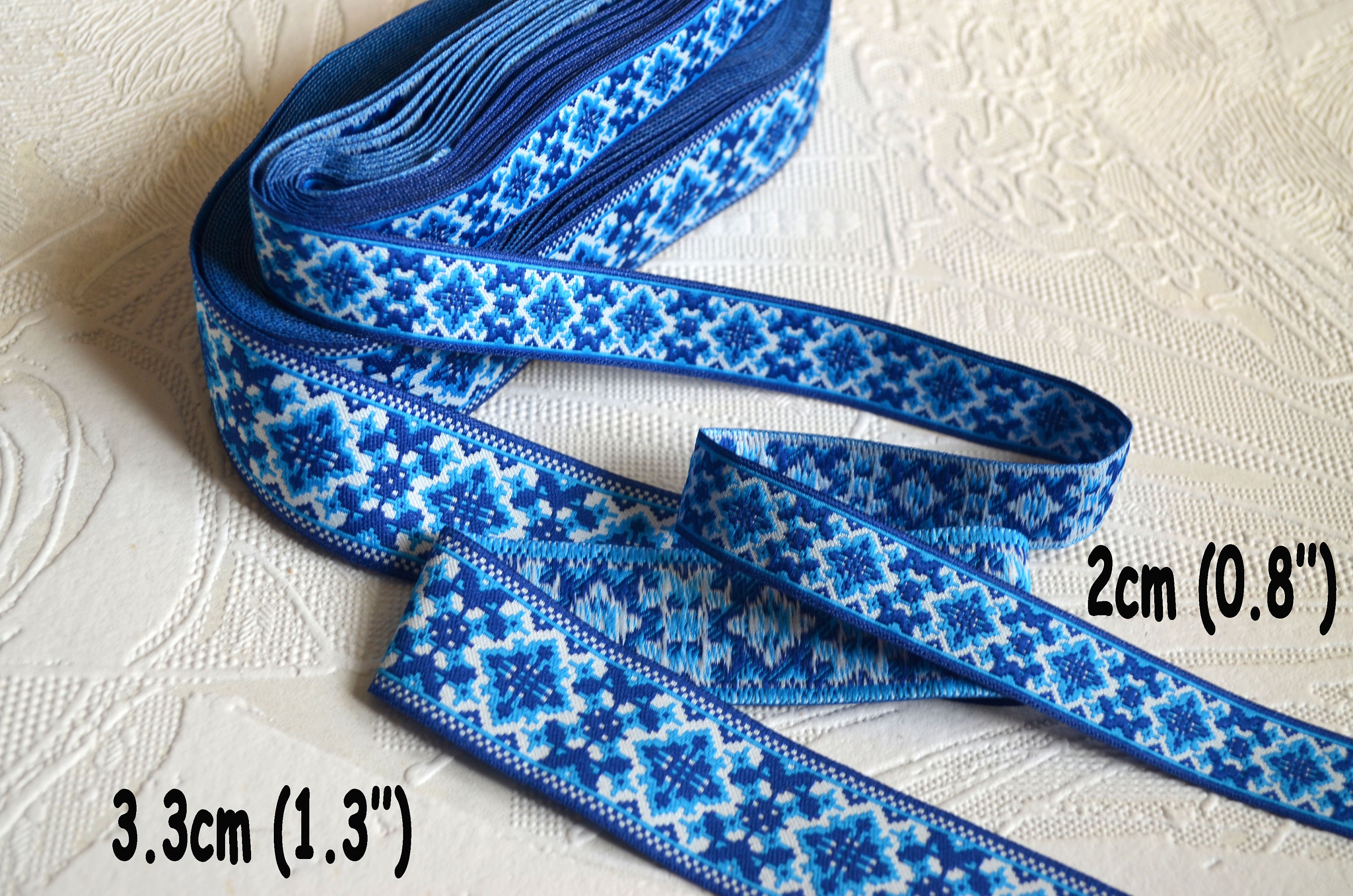 Blue Ethnic Trim Ukrainian Ribbon Embroidery Jacquard Trim | Etsy