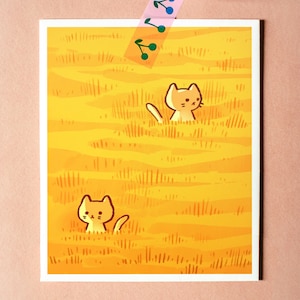 Gatto in campo giallo Wall Art Ucraina Gatti JPG stampabili Download digitale Creazione di cartoline Clipart animali Digital Paper Craft Arte divertente