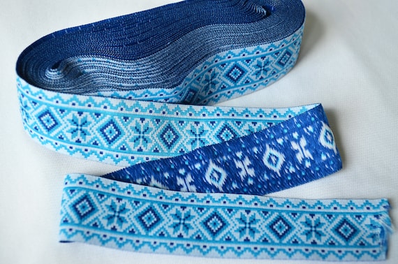 Blue ethnic trim Ukrainian ribbon Embroidery jacquard trim | Etsy