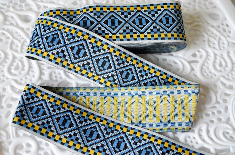 Jacquard Ribbon Trim Blue Yellow Embroidery Trim Ukrainian - Etsy