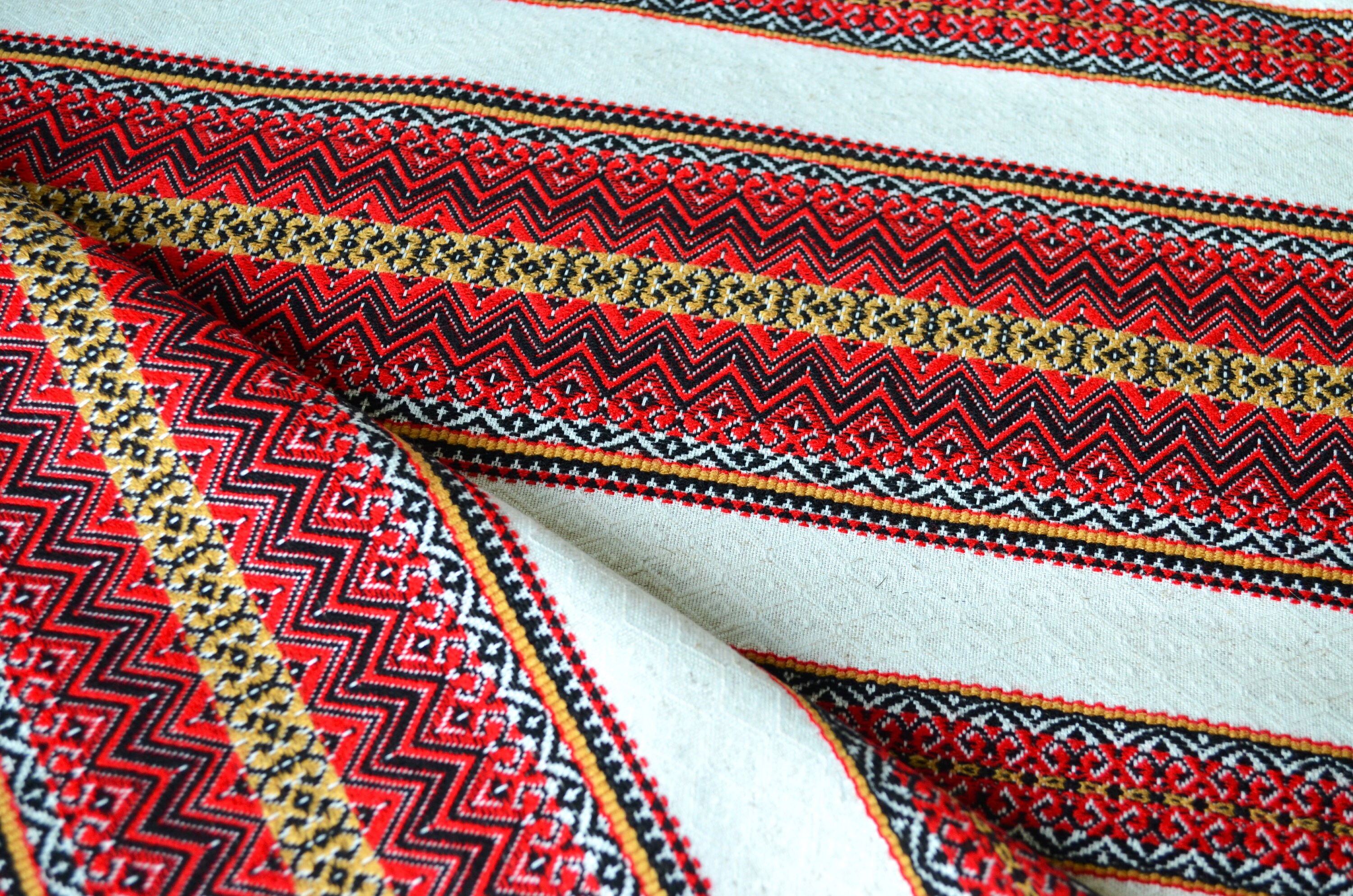 Ukrainian ethnic fabric White red folkloric style linen Boho Etsy