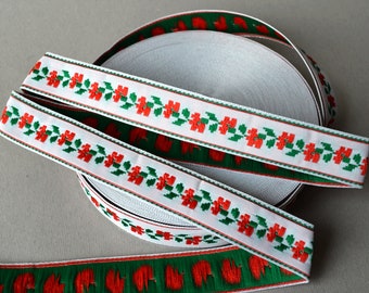 White red green flower embroidery trim by the yard Ukrainian ornament 25 m roll Width 0.9" 2.3cm