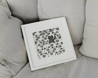Cats Wall Art White Gray Cat Printable Digital file JPGs Digital Download Card Making Animal Clipart Digital Paper Craft Funny Art