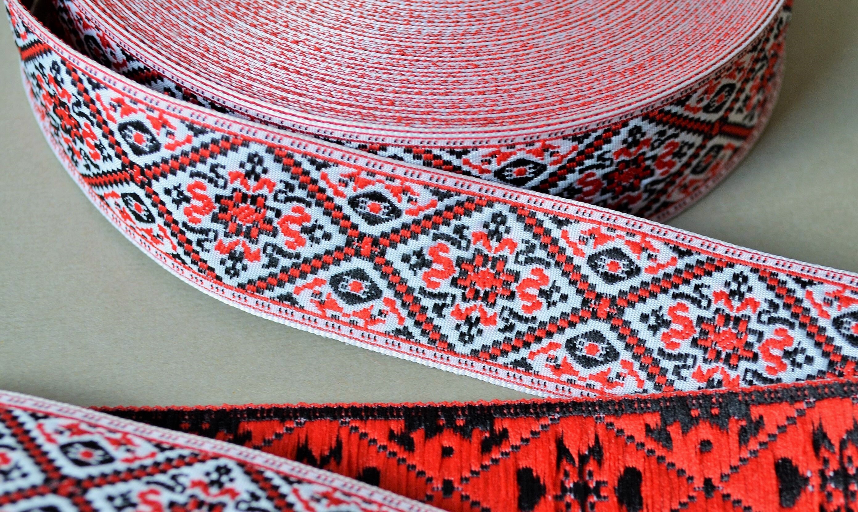Red white black ethnic trim Ukrainian ribbon Embroidery Etsy