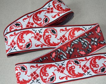 2 inches Ethnic Trim Jacquard ribbon trim White red black embroidery trim by the yard Ukrainian ornament Folkloric style Width 2" (5cm)