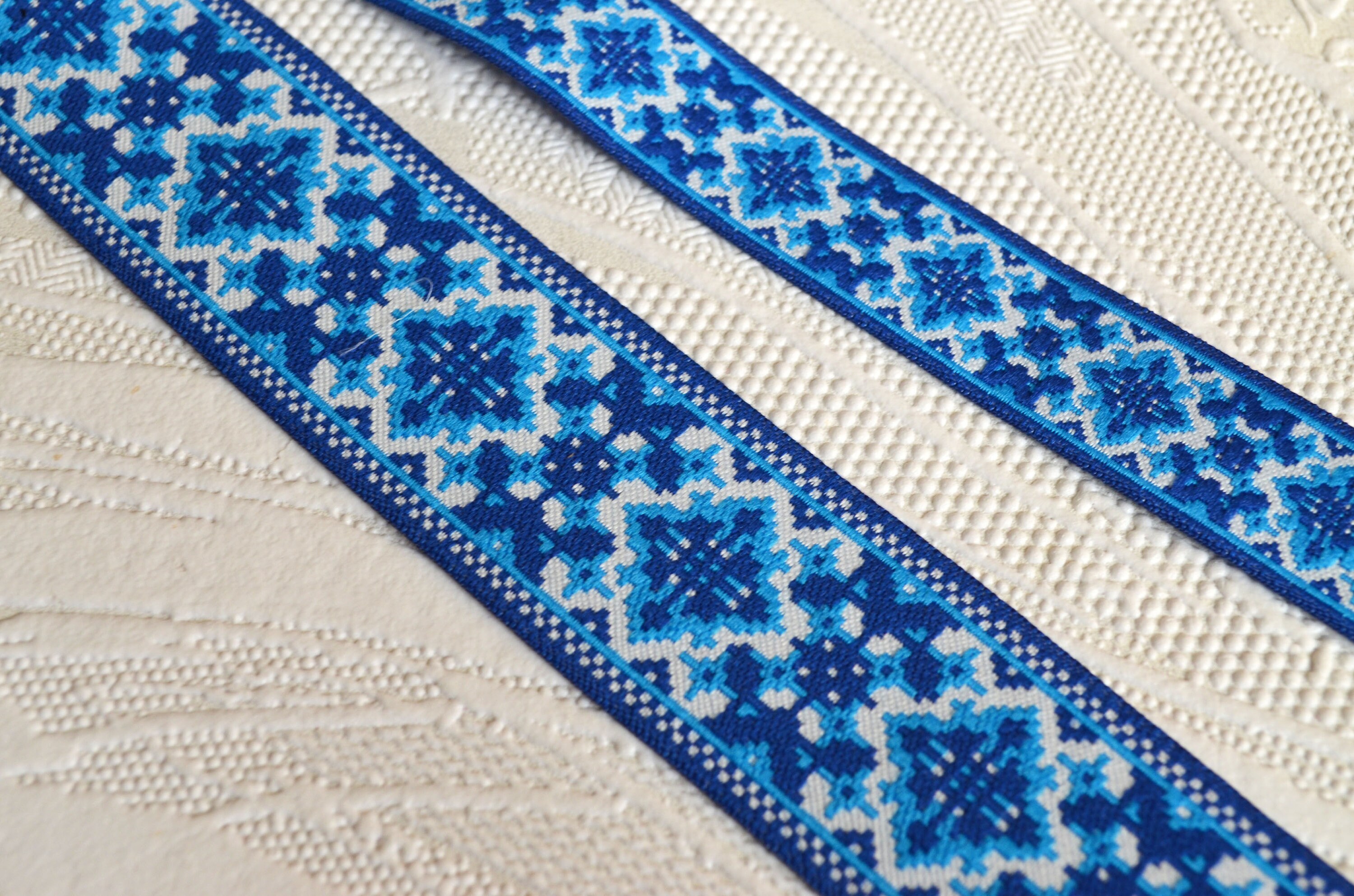 Blue Ethnic Trim Ukrainian Ribbon Embroidery Jacquard Trim Etsy