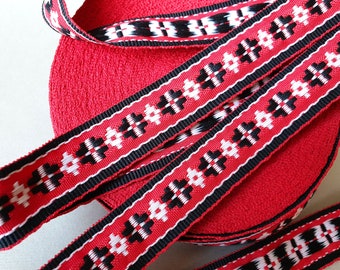 Black red white jacquard ribbon trim Embroidery trim by the yard Ukrainian ornament Folkloric Ethnic thin trim 25 metres Width 0.95" 2.4cm