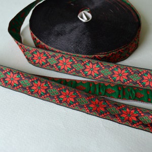 Jacquardbandversiering Zwart rood groen borduurrand op maat gesneden Oekraïense folkloristische stijl Etnische rand Breedte 2 cm Bloemen Rose