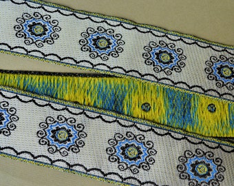 Ukrainian ethnic ribbon Blue white yellow trim 10 m roll woven border Jacquard ribbon trim Embroidery trim by the yard Boho trim 4.25 cm