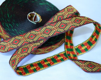 Jacquard ribbon trim Black red yellow embroidery tape by the yard 25 metres Width 0.8" (2cm)