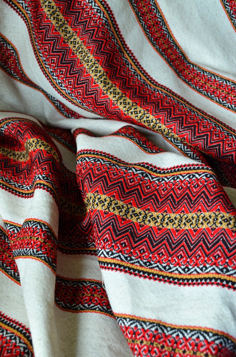 Ukrainian ethnic fabric White red folkloric style linen Boho Etsy