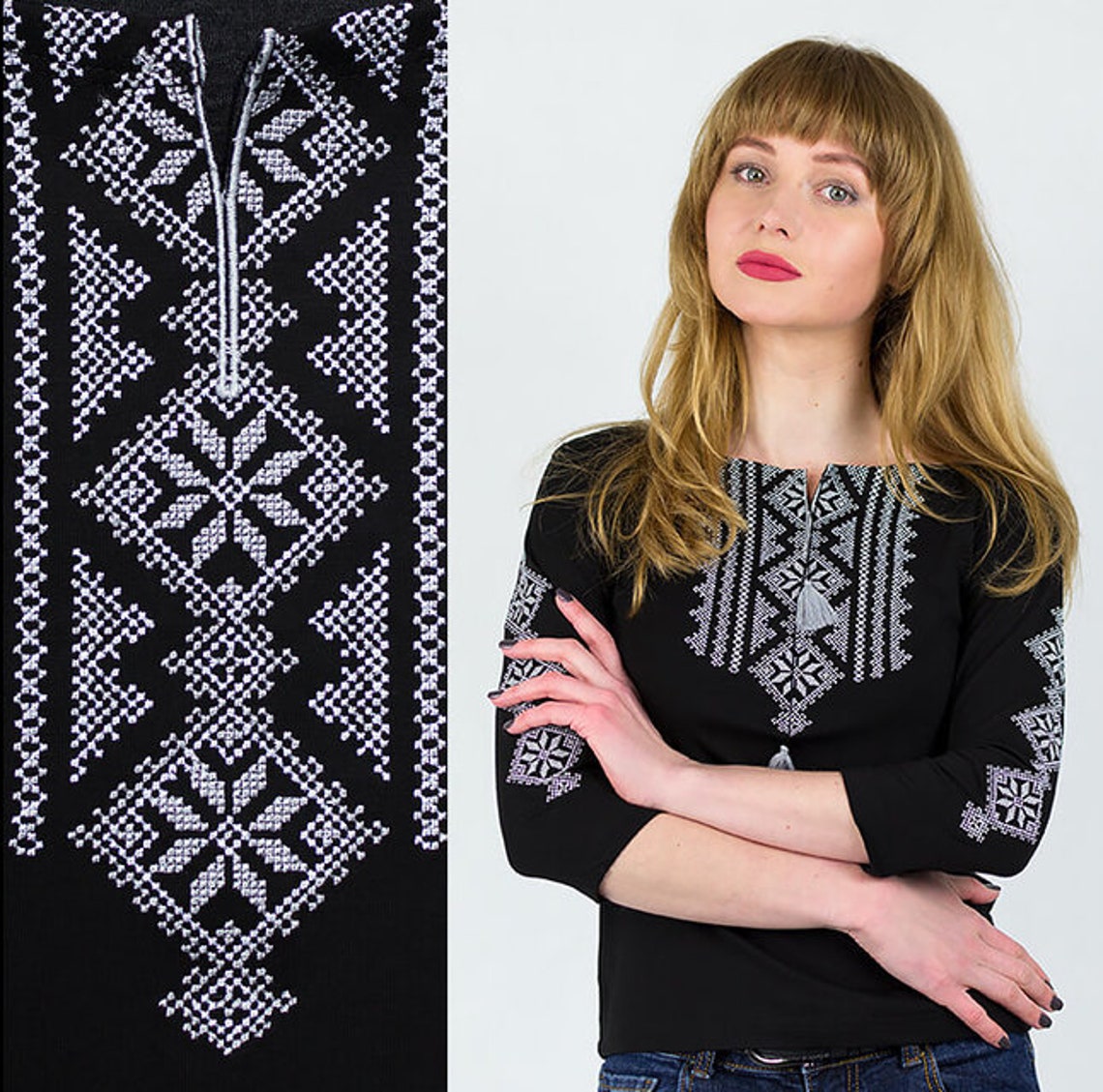Embroidered black shirt Ukrainian ornament Vishivanka Tshirt Etsy