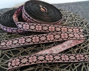 Jacquard ribbon trim Black rose silver white gray embroidery trim by the yard Ukrainian ornament Ethnic Trim by the yard Width 0.8"(2cm)