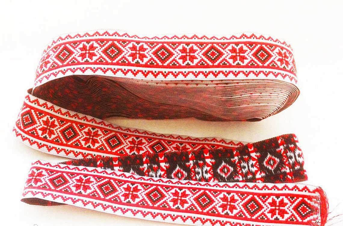 Brown Ethnic Ribbon Trim Ukrainian Design Gray Brown White Etsy