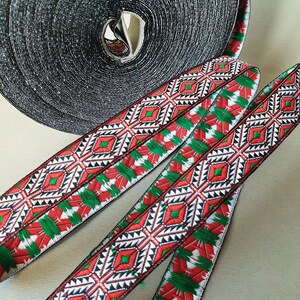 ジャカード リボン トリム 黒 赤 緑 刺繍 トリム 1 ヤードあたり ウクライナ装飾 フォークロア スタイル エスニック トリム 25 メートル 幅 0.8 インチ (2 cm)