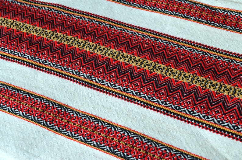 Ukrainian ethnic fabric White red folkloric style linen Boho Etsy
