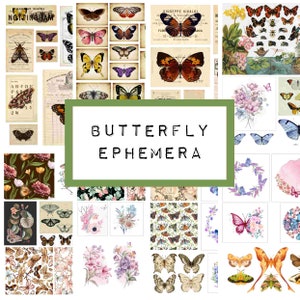 BUTTERFLY EPHEMERA - 8 pages, digital JUNK journal printable, journal ephemera, junk journal paper, junk journal ephemera