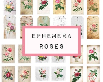 EPHEMERA ROSEN, 6 Seiten, digitales JUNK Journal druckbar, Journal Ephemera, Junk Journal Papier, Art Journal
