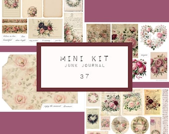 MINI KIT nr37,  junk journal, digital printable, shabby junk journal, tags, pages, ephemera, florals, roses, peonies, katecrafts, KC0667