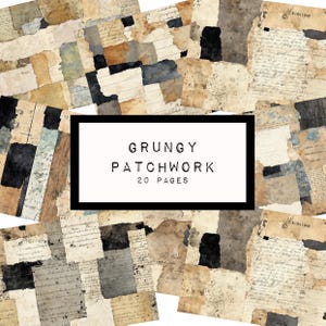 GRUNGY PATCHWORK, 20 pages, digital junk journal printable, journal ephemera, junk journal paper, vintage paper, katecrafts, KC0615