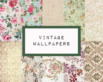 VINTAGE WALLPAPERS background papers, digital JUNK journal printable, journal ephemera, junk journal paper, vintage paper