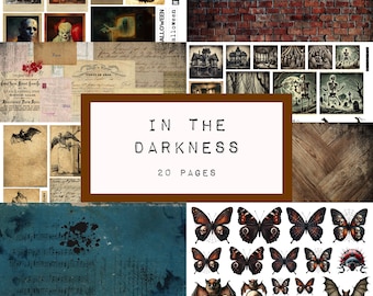 IN THE DARKNESS 20 pages  - digital junk journal printable, journal ephemera, dark, grungy, katecrafts, halloween KC0662