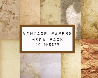 VINTAGE Papiere MEGA Pack 50 Blatt - digitales JUNK Journal druckbar, Journal Ephemera, Junk Journal Papier, Vintage Papier, altes Papier