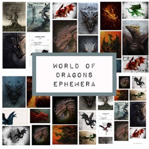 WORLD of DRAGONS  ephemera,  digital JUNK journal printable, journal ephemera, junk journal paper, vintage paper, art journal