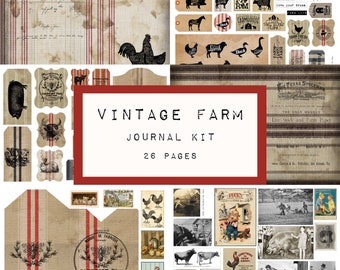 VINTAGE FARM journalkit, 26 sidor, digital SKRÄPjournal utskrivbar, journal ephemera, skräpjournalpapper, vintagepapper, katecrafts, KC0588