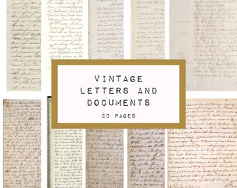 Puede incluir: Una colección de 20 cartas y documentos antiguos, cada página con texto escrito a mano en tinta negra sobre papel envejecido. Las páginas están dispuestas en una cuadrícula, con una pancarta dorada en la parte superior que dice "Cartas y documentos antiguos, 20 páginas".