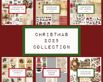 Christmas 2025 full collection, quotes,   digital junk journal printable, noel, christmas paper, KC0688, katecrafts