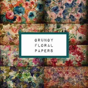 GRUNGY FLORAL papers  8 junk journal pages, digital JUNK journal printable, journal ephemera, junk journal paper