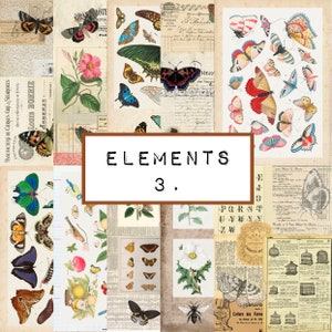 Elements nr 3 - 10 sheets digital JUNK journal printable, journal ephemera, junk journal paper, vintage background, collage, butterflies