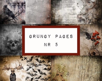 6 grungy pages nr5  - digital JUNK journal printable, journal ephemera, junk journal paper, dark, grungy, scary, black, halloween