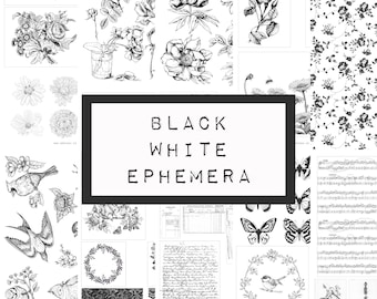 BLACK WHITE ephemera, digital JUNK journal printable, journal ephemera, junk journal paper, vintage paper, ink saver