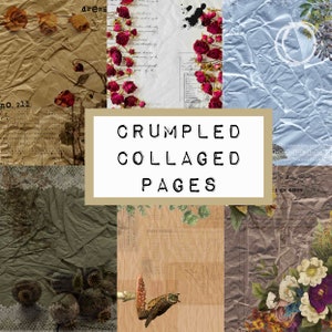 COlLAGED PAGES on crumpled paper digital JUNK journal printable, journal ephemera, junk journal paper, vintage paper, collage