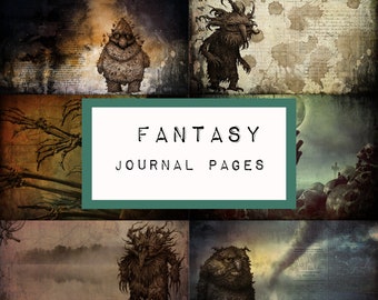 FANTASY journal pages  - digital JUNK journal printable, KC0138, journal ephemera, junk journal paper, skull, scary, halloween, monster