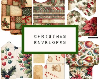 Christmas 2025 envelopes and pockets, 6 pages,  digital junk journal printable, noel, christmas paper, KC0688, katecrafts