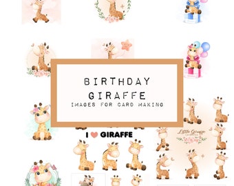BIRTHDAY GIRAFFE images for card making and paper crafting, digital download, cute images, KC0452, cute printable, cards, tags, journals