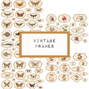 VINTAGE FRAMES, digital JUNK journal printable, journal ephemera, junk journal paper, vintage paper, butterflies, roses, moths, mushrooms