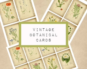VINTAGE botanical cards,  digital JUNK journal printable, journal ephemera, junk journal paper,  art journal, flower, katecrafts, journaling